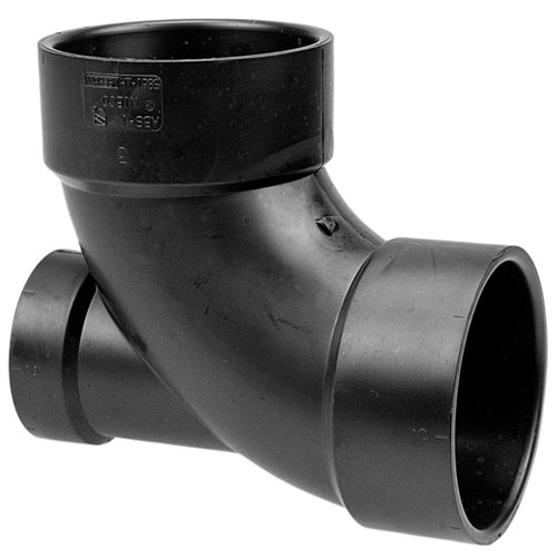 3 inch X 3 inch X 2 inch ABS DWV Plastic Fitting 90 degree Elbow with Low Heel Inlet Hub x Hub x Hub