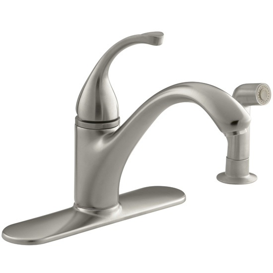 Kohler K-10412-BN Forte Single-Control Kitchen Faucet w/Escutcheon & Sidespray - Brushed Nickel