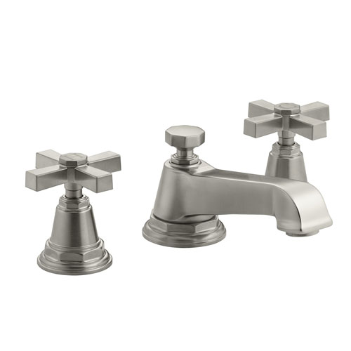 Kohler K-13132-3A-BN Pinstripe Pure Widespread Lavatory Faucet with Metal Cross Handles - Brushed Nickel