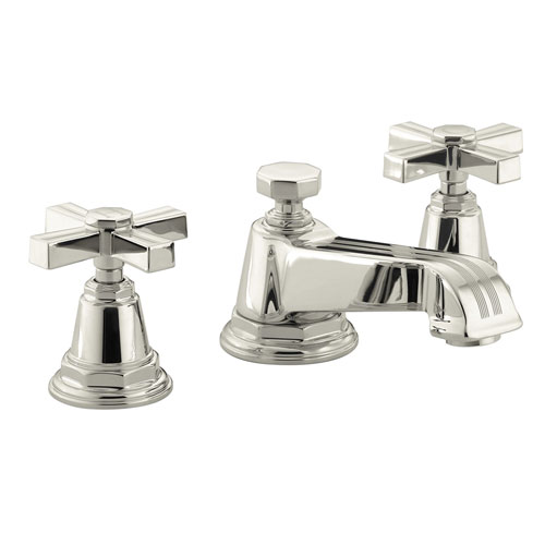 Kohler K-13132-3B-SN Pinstripe Pure Widespread Lavatory Faucet with Metal Cross Handles - Polished Nickel