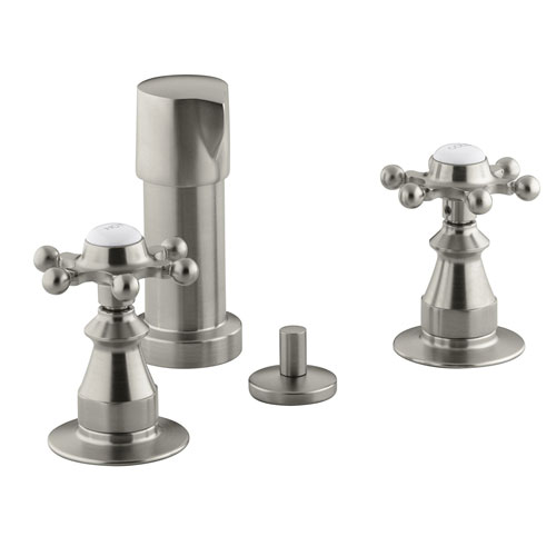 Kohler K-142-3-BN Antique Fixture-Mount Bidet Faucet w/Six Prong Handles - Brushed Nickel