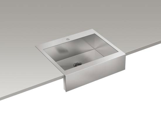 Kohler K-3935-1-NA Vault Top Mount Single Basin Stainless Steel Sink with Shortened Apron Front for 30