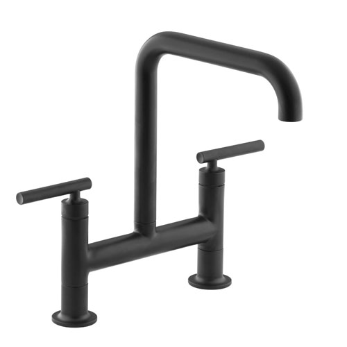 Kohler K-7547-4-BL Purist Deck-Mount Bridge Faucet - Matte Black