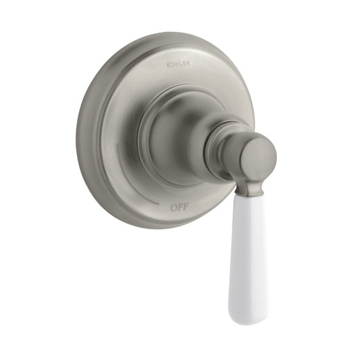 Kohler K-T10596-4P-BN One Handle Volume Control Valve Trim with Porcelain Lever Handle - Brushed Nickel