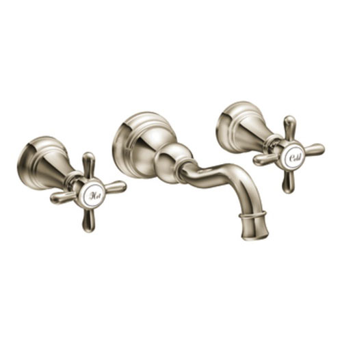 Moen TS42112NL Weymouth Two Cross Handle High Arc Wall Mount Lavatory Faucet Trim - Nickel