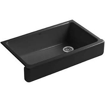 Kohler K-6488-7 Whitehaven Self-Trimming Apron Front Single Basin Sink - Black Black